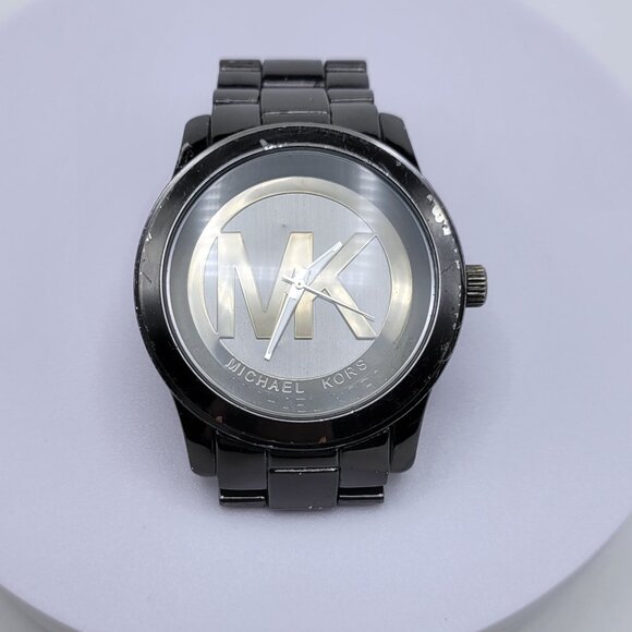 Michael Kors MK-1126 Hematite-Black Logo-Faced Stn.Steel 100m(10ATM) VTG Pre-own - Picture 5 of 11